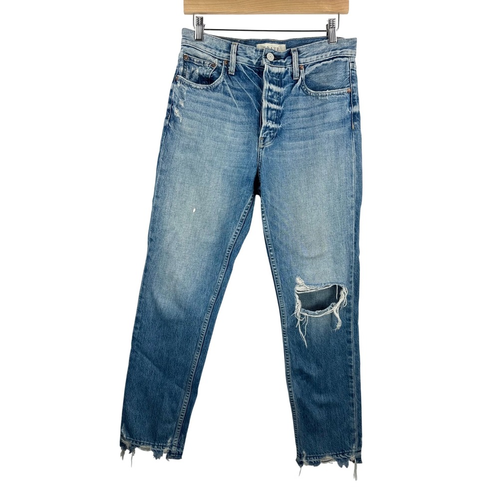 TRAVE Constance Jeans 28 Blue Distressed High Rise Straight Leg boho chic